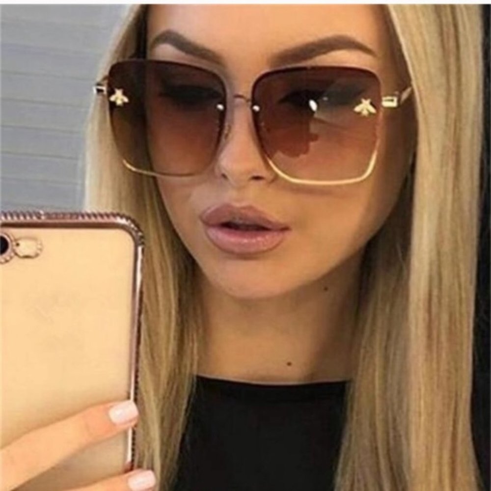 Gold Bee Square Coffee Sunglasses